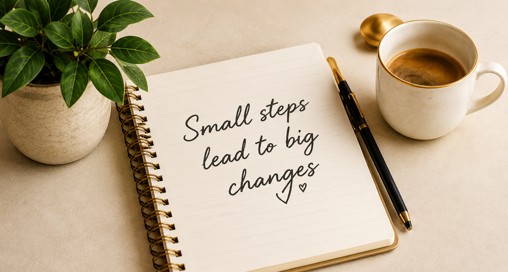 Notebook with small steps lead to big changes message